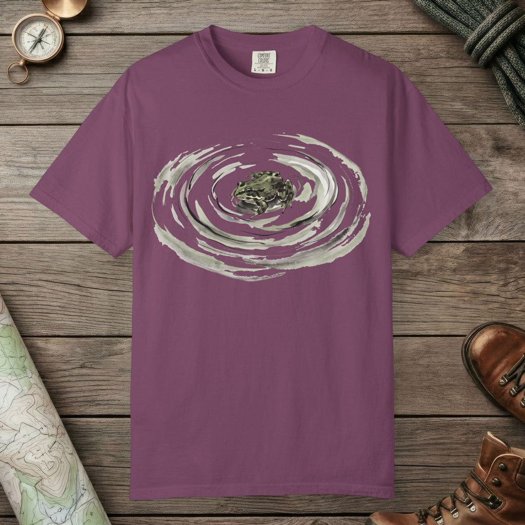 Berry color unisex graphic t-shirt with "Frog Swimming" design