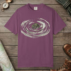 Berry color unisex graphic t-shirt with "Frog Swimming" design
