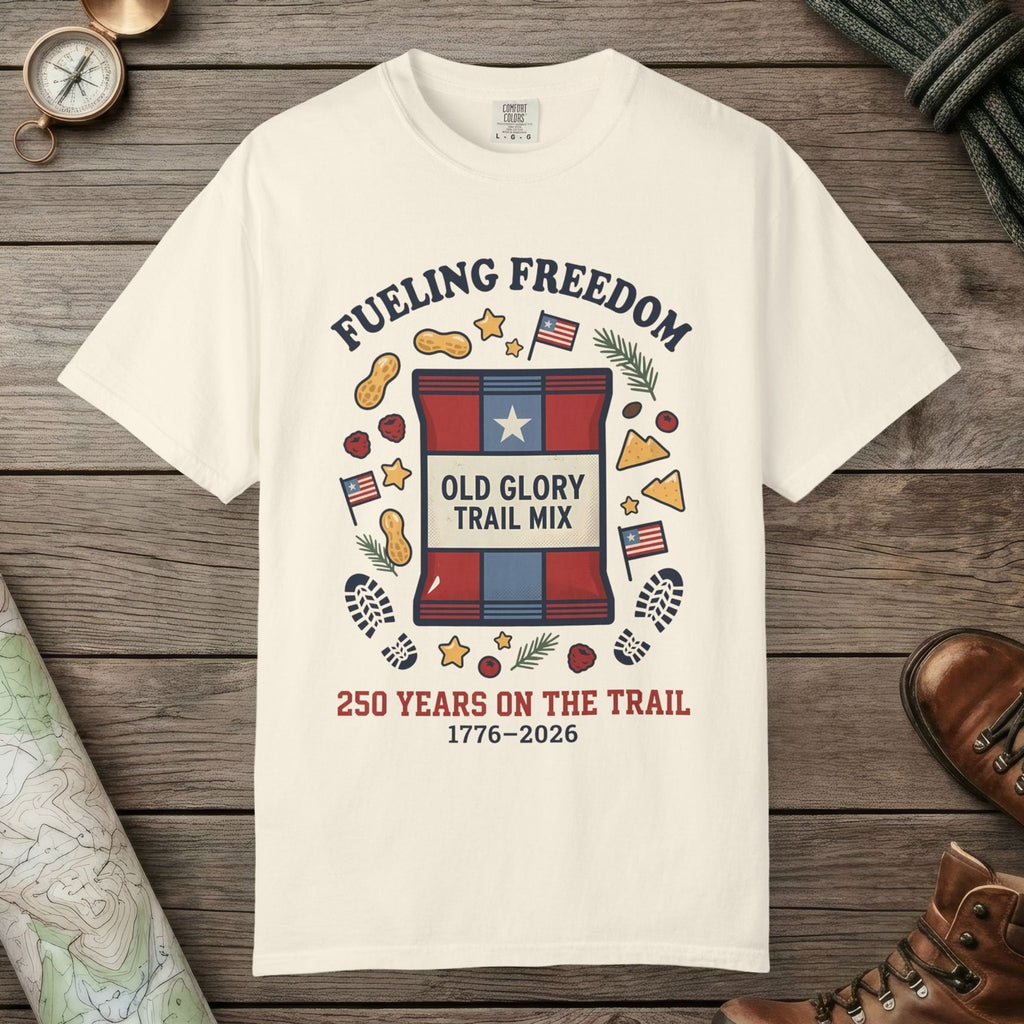 Ivory color unisex graphic t-shirt with "Fueling Freedom" design