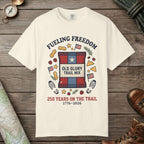 Ivory color unisex graphic t-shirt with "Fueling Freedom" design