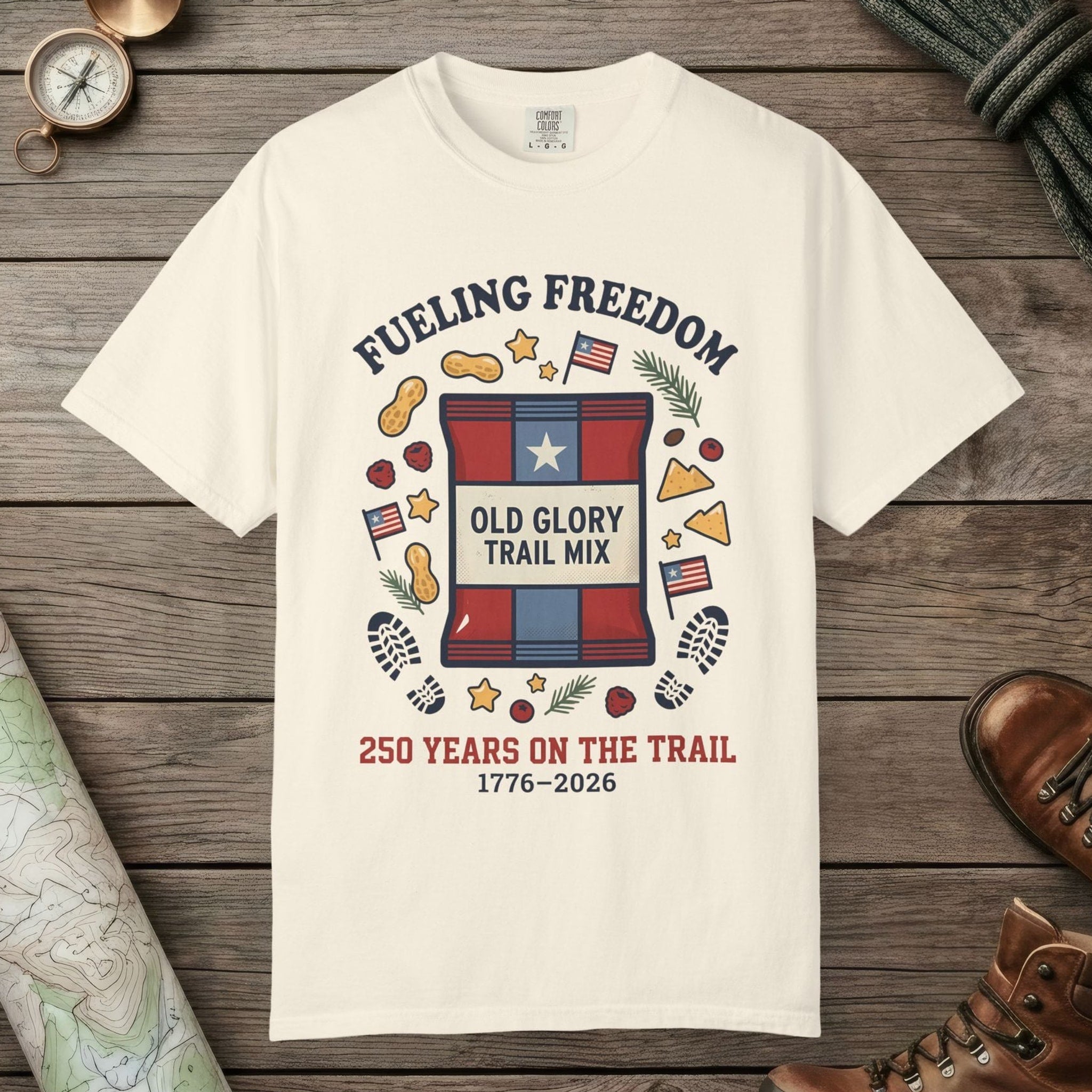 Ivory color unisex graphic t-shirt with "Fueling Freedom" design