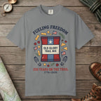 Grey color unisex graphic t-shirt with "Fueling Freedom" design