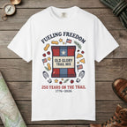 White color unisex graphic t-shirt with "Fueling Freedom" design