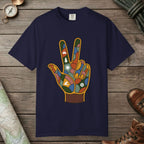True Navy color unisex graphic t-shirt with "Funky Peace" design
