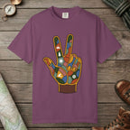 Berry color unisex graphic t-shirt with "Funky Peace" design