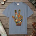 Blue Jean color unisex graphic t-shirt with "Funky Peace" design