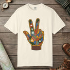 Ivory color unisex graphic t-shirt with "Funky Peace" design