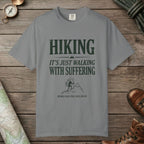 Grey color unisex graphic t-shirt with "Funny Hiking" design