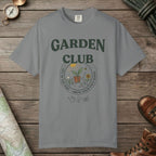 Grey color unisex graphic t-shirt with "Garden Club Vintage" design