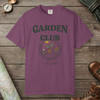 Berry color unisex graphic t-shirt with "Garden Club Vintage" design
