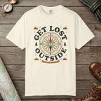 Ivory color unisex graphic t-shirt with "Get Lost Outside" design
