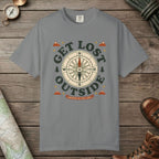 Grey color unisex graphic t-shirt with "Get Lost Outside" design