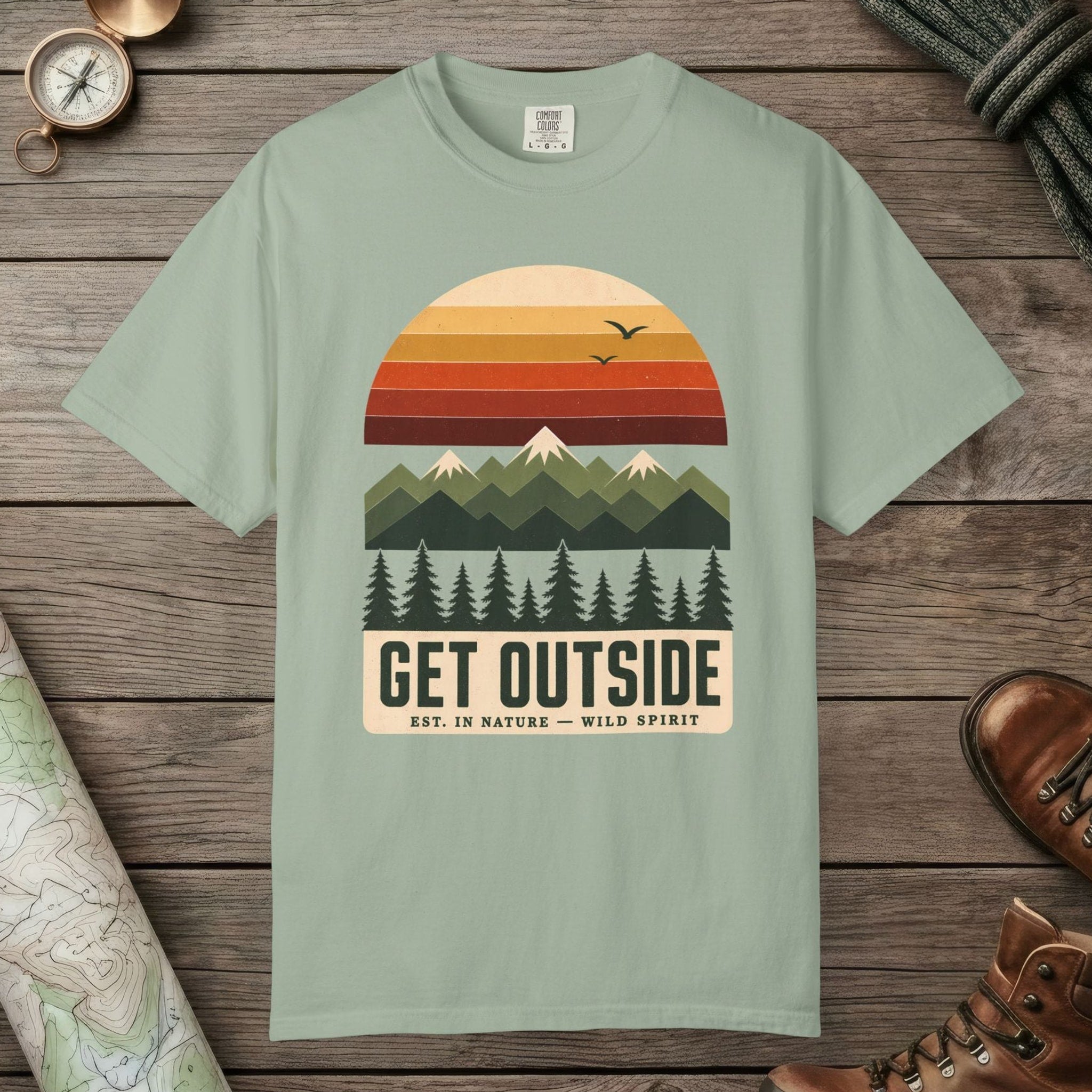 Bay color unisex graphic t-shirt with "Get Outside" design
