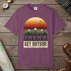 Berry color unisex graphic t-shirt with "Get Outside" design