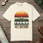 Ivory color unisex graphic t-shirt with "Get Outside" design