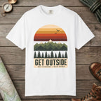 White color unisex graphic t-shirt with "Get Outside" design