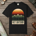 Black color unisex graphic t-shirt with "Get Outside" design