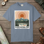 Blue Jean color unisex graphic t-shirt with "Glacier National Park" design