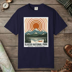 True Navy color unisex graphic t-shirt with "Glacier National Park" design