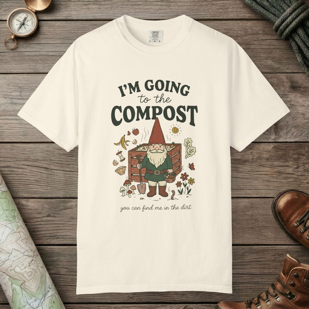 Ivory color unisex graphic t-shirt with "Going To The Compost" design