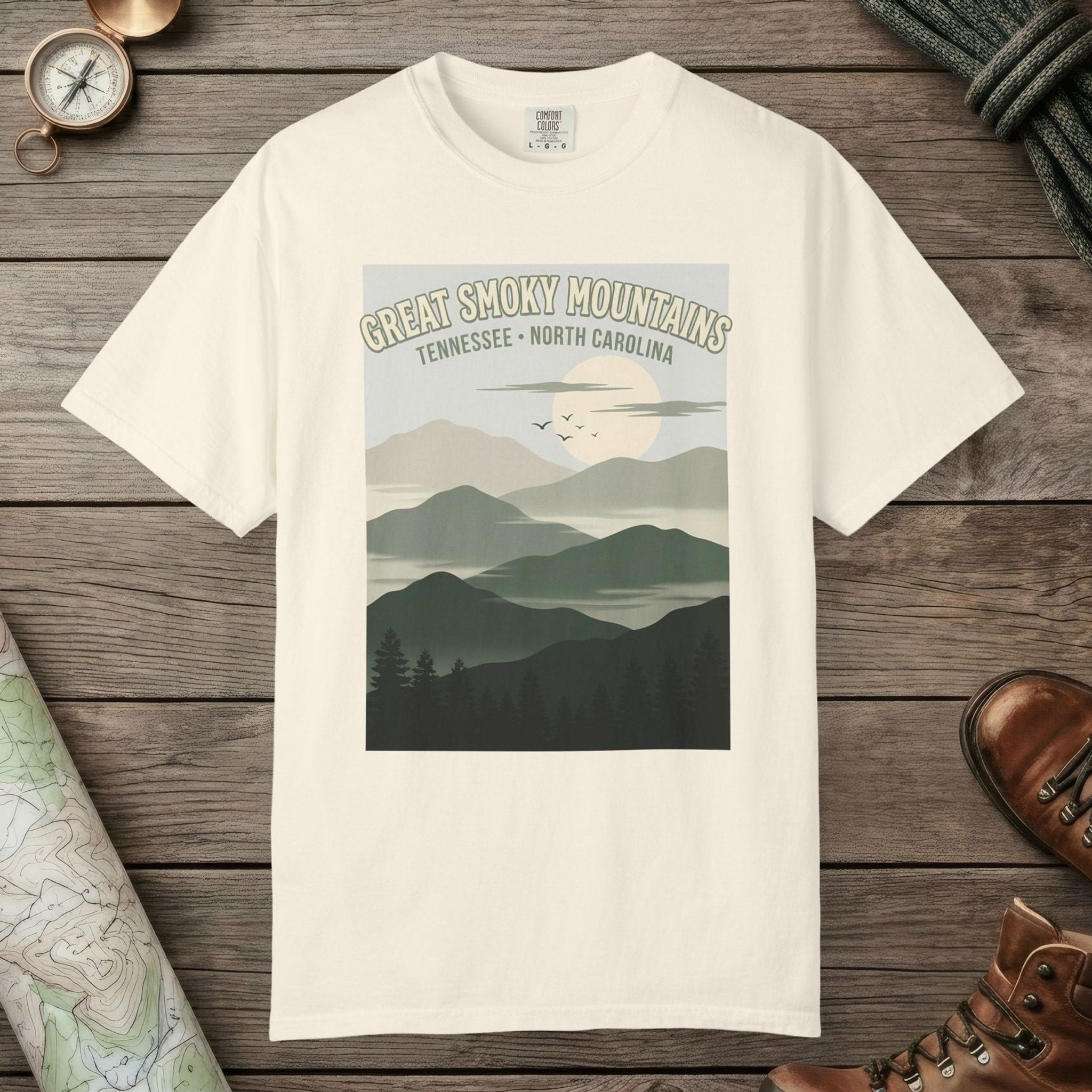Ivory color unisex graphic t-shirt with "Great Smoky Mountains" design