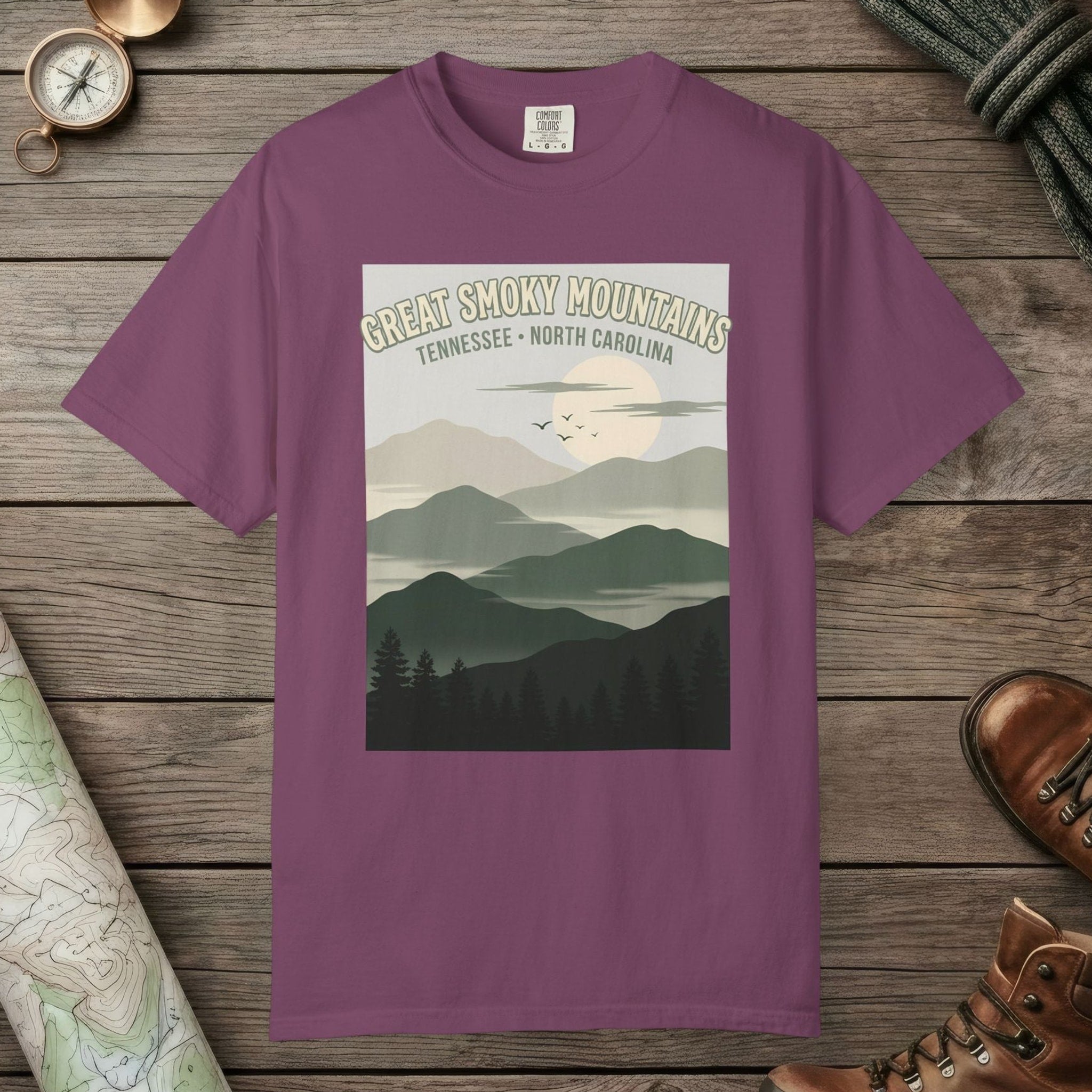 Berry color unisex graphic t-shirt with "Great Smoky Mountains" design