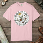 Blossom color unisex graphic t-shirt with "Grow Your Own Magic Garden" design