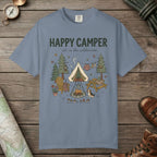 Blue Jean color unisex graphic t-shirt with "Happy Camper" design
