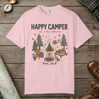Blossom color unisex graphic t-shirt with "Happy Camper" design