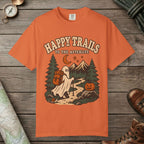 Burnt Orange color unisex graphic t-shirt with "Happy Trails Afterlife" design