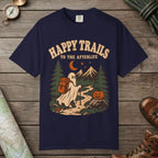 True Navy color unisex graphic t-shirt with "Happy Trails Afterlife" design