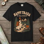 Black color unisex graphic t-shirt with "Happy Trails Afterlife" design