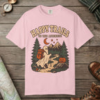 Blossom color unisex graphic t-shirt with "Happy Trails Afterlife" design