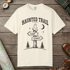 Ivory color unisex graphic t-shirt with "Haunted Trail" design