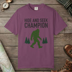 Berry color unisex graphic t-shirt with "Hide And Seek Champion" design