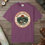 Berry color unisex graphic t-shirt with "Hiking Society" design