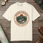 Ivory color unisex graphic t-shirt with "Hiking Society" design