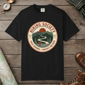 Black color unisex graphic t-shirt with "Hiking Society" design