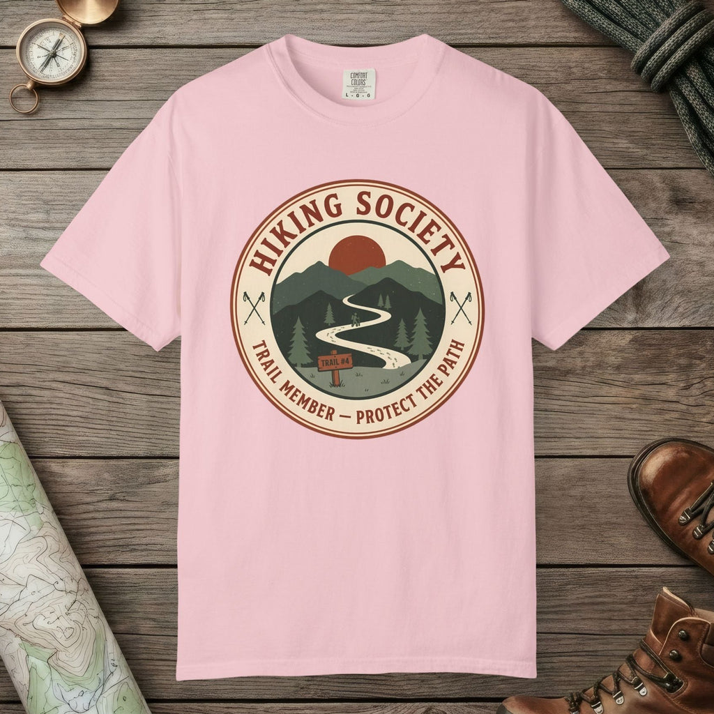Blossom color unisex graphic t-shirt with "Hiking Society" design