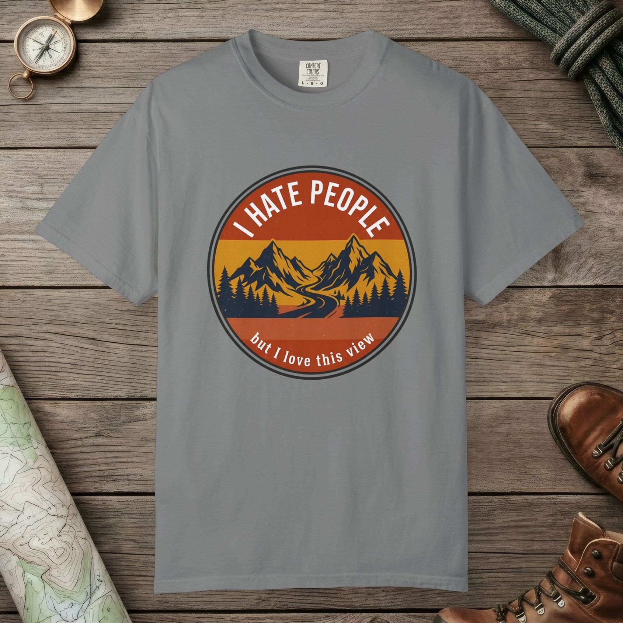 Grey color unisex graphic t-shirt with "I Hate People" design
