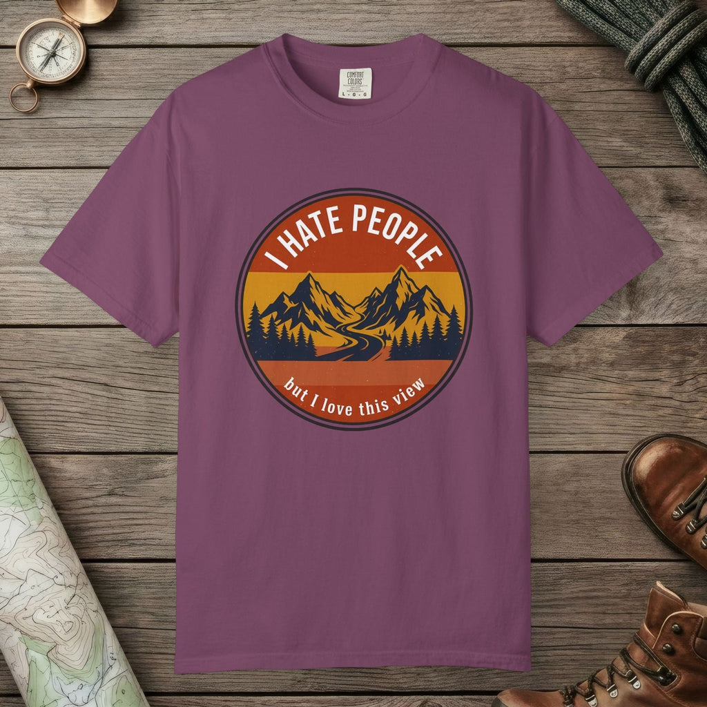 Berry color unisex graphic t-shirt with "I Hate People" design