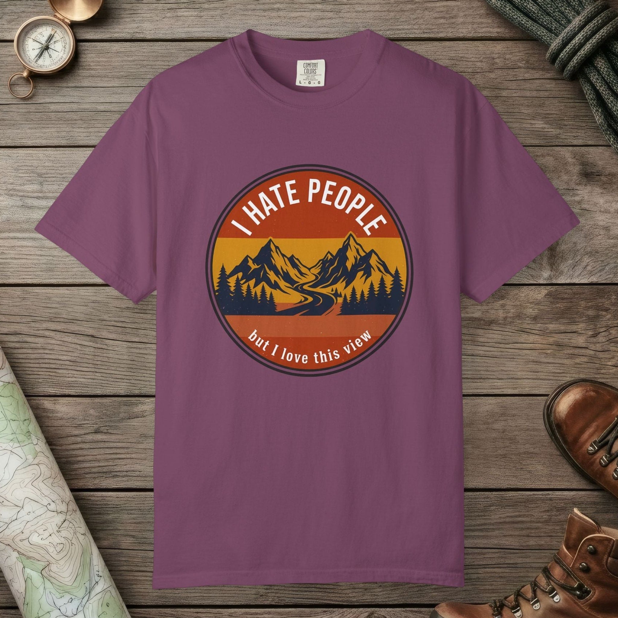 Berry color unisex graphic t-shirt with "I Hate People" design