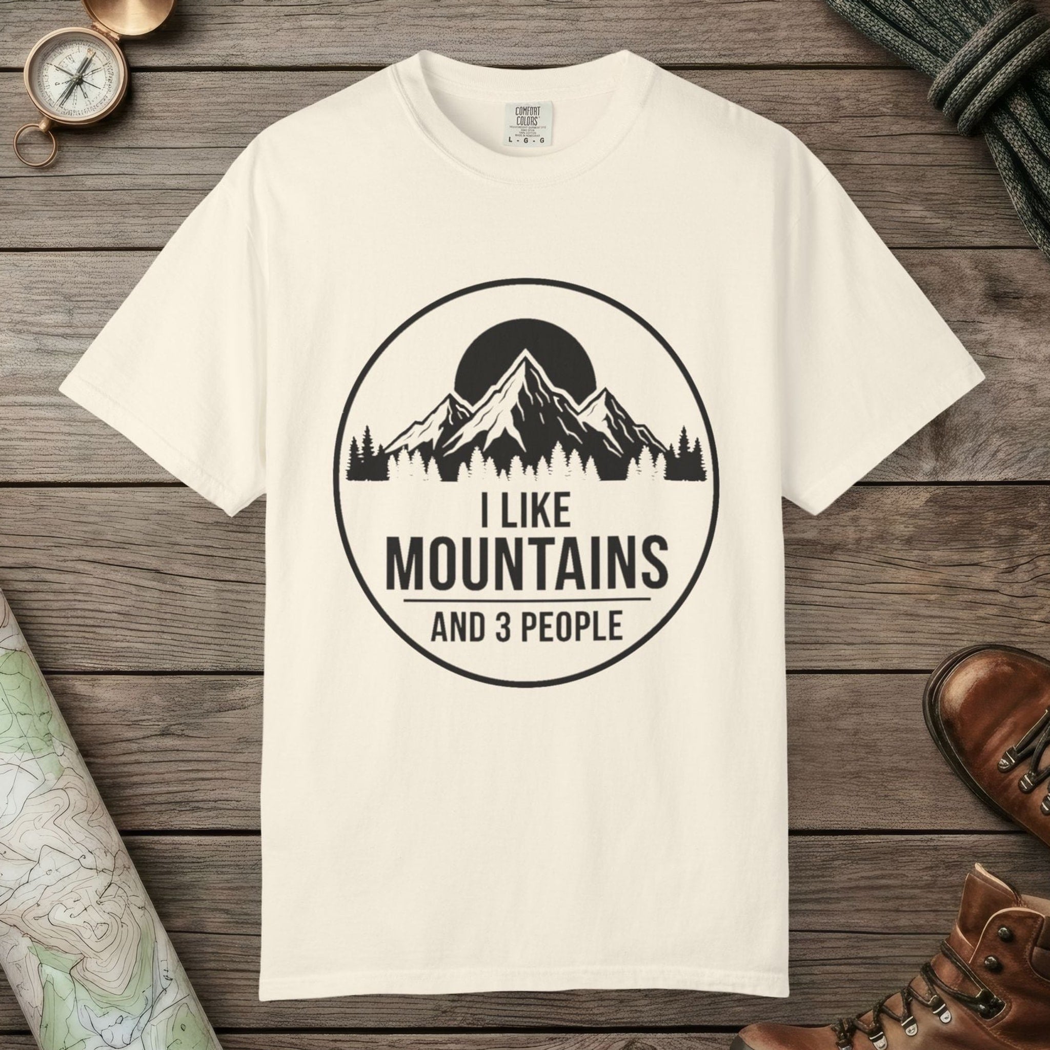 Ivory color unisex graphic t-shirt with "I Like Mountains" design