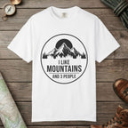 White color unisex graphic t-shirt with "I Like Mountains" design
