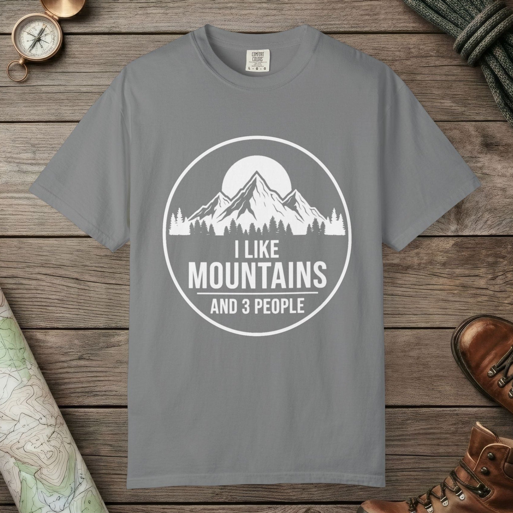 Grey color unisex graphic t-shirt with "I Like Mountains" design