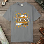 Grey color unisex graphic t-shirt with "I Love Peeing Outside" design