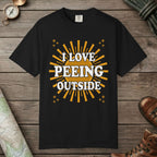 Black color unisex graphic t-shirt with "I Love Peeing Outside" design