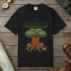 Black color unisex graphic t-shirt with "I'm Lichen It" design
