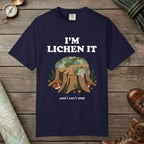 True Navy color unisex graphic t-shirt with "I'm Lichen It" design