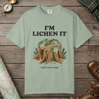 Bay color unisex graphic t-shirt with "I'm Lichen It" design